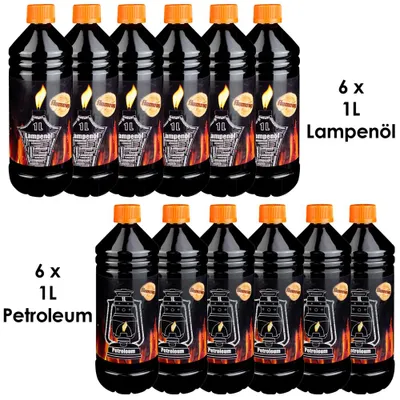 Produktbild von Lampenoel Lampenöl Petroleum Set Petroleumheizung Petroleumofen Lampe Kamin Kerosin Reiniger Fackel Laterne Öl 12 Liter Öllampe flüssig Gartenfackeln Flameup