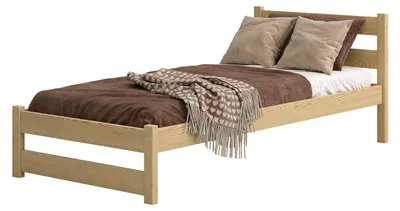 Produktbild von MEBLE WRÓBEL Kinderbett 90x180 cm mit Lattenrost - Einzelbett aus Kiefer Massivholz - Kinder Bett Montessori – Jugendbett Unlackiert – Tagesbett ohne Matratze