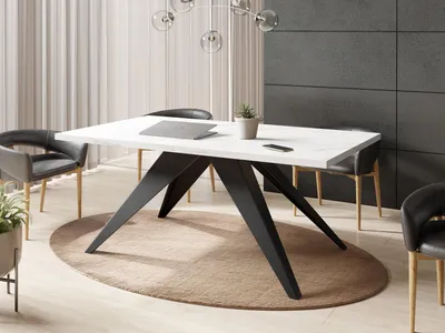 Obrázek produktu pro Jídelní stůl Vance v moderním stylu, obdélníkový stůl ve vzhledu bílého mramoru - rozkládací od 140 cm do 240 cm, kovové nohy potažené práškovou barvou - 140 x 80 cm - bílý mramor