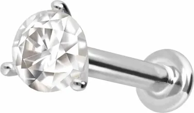 Produktbild von Ohrpiercing, Nasenpiercing 14 Karat Gold Labret mit Innengewinde MOISSANIT WeißGold Stablänge: 6mm | Stabstärke: 1,2mm | Kristallgröße: 2,5mm