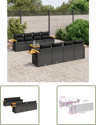 Produktbild von The Living Store 9-tlg. Garten-Sofagarnitur mit Kissen Schwarz Poly Rattan