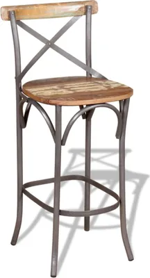 Produktbild von Barhocker aus recyceltem Massivholz und Eisen, mehrfarbig, im Antikstil, 45x45x110 cm