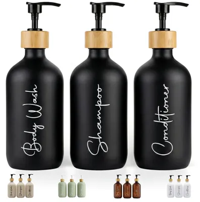 Immagine prodotto di Set di dispenser per sapone, 3 pezzi, colore nero opaco, capacità 500 ml, per bagno