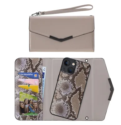 Zdjęcie produktu dla Mobilize Elegant Magnet – etui na iPhone'a 13 Mini z odpinanym etui typu clutch 2 w 1 – beżowe w wężowy wzór