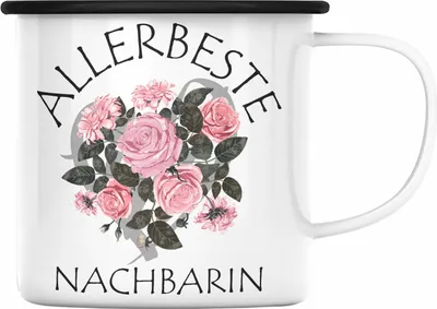 Produktbild von Trendation - Beste Nachbarin Emaille Tasse Geschenk Geburtstag Freundin Lieblings Nachbarin Geschenkidee (Schwarz)