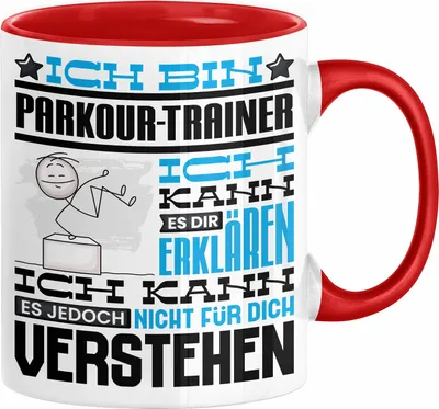 Produktbild von Parkour-Trainer Geschenk Kaffee-Tasse Geschenkidee für Parkour-Trainer Ich Bin Parkour-Trainer Ich Kann Es Dir Erklären Jedoch Nicht Für Dich Verstehen Spruch Lustig (Rot)
