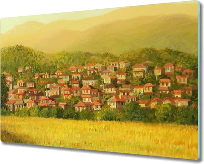 Produktbild von Coloray Hackbrett Küchenbrett Kochplattenabdeckung Schneidebrett Herdabdeckplatte 80x52 cm - Bäume Stadt Bergnatur