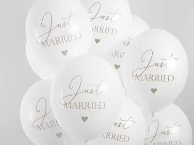 Produktbild von Latexballon Ø30cm "Just Married"| 50 Stk. Weiß/Gold
