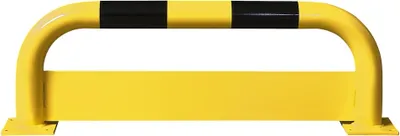 Produktbild von PROREGAL Rammschutz-Bügel mit Unterfahrschutz | HxB 35x100cm | Höhe Unterfahrschutz 15cm | Rohr-Ø 7,6cm | Kunststoffbeschichteter Stahl | Schwarz-Gelb