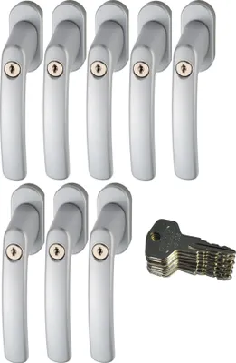 Immagine prodotto di ABUS 442582 FG200 S SB: maniglia per finestre con serratura, argento, set da 8 pezzi