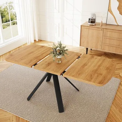 Imagen del producto de Mesa extensible, mesa moderna extensible de 120-160 cm para 4-6 personas, mesa de comedor con aspecto de roble y estructura de metal , ideal para comedor, cocina o sala de estar