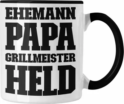 Produktbild von Trendation - Ehemann Papa Grillen Geschenk Tasse Held Sommer Kaffeetasse Becher Vatertag Geschenkidee (Schwarz)