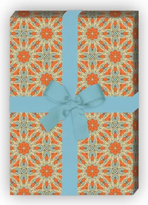 Produktbild von Florales Geschenkpapier mit Kaleidoskop Blumen, orange - G11515, 32 x 48cm