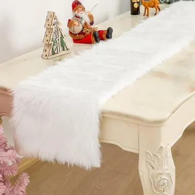 Produktbild von Tischläufer Kunstfell Weiß Abwaschbar Felloptik Modern 80cm
