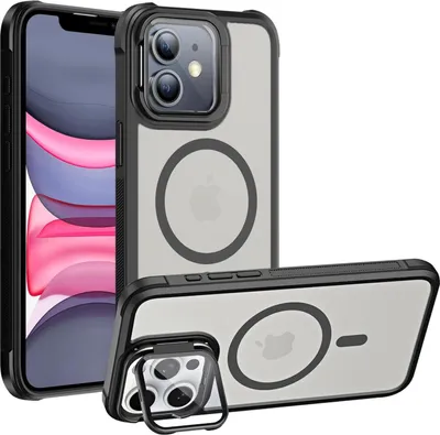Produktbild von Conie MagSafe Schutzhülle für iPhone 11 Hard Case Kunststoff Kamera Schutz Cover Hülle magnetisch mit Ständer in Schwarz