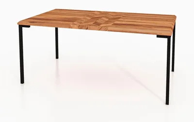 Produktbild von Esstisch Seiba Kernbuche massiv 90x180x78 Schwarze Metallbeine Fischgrätmuster