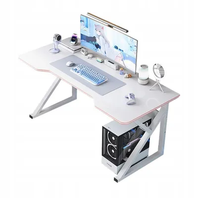 Zdjęcie produktu dla Biurko komputerowe dla graczy, duże, nowoczesne, białe, stabilne 120 cm