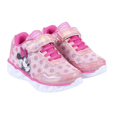 Produktbild von Minnie-Maus-Schuhe mit Lichtern und leichten rosa gepunkteten Sohlen, Größe 28