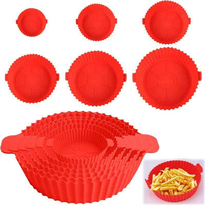 Productafbeelding van Famanu Set van 6 opvouwbare siliconen bakvormen voor de airfryer - Herbruikbare keukenaccessoires