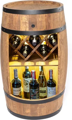 Produktbild von Fassbar mit Weinhalter und LED - Weinregal - Holzfass Hausbar 80cm - Rustikaler deko Barschrank Weinständer – Fass, Whisky Bar Weinschrank (braun)
