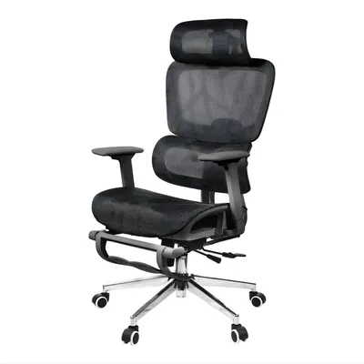 Produktbild von Ergonomischer Bürostuhl mit Fußstütze – Drehbarer Gaming & Office Stuhl – Verstellbare Armlehnen – Netzrücken – Schwarz
