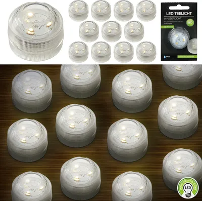 Produktbild von LED Teelicht 12er Set wasserdicht Kerze 3 LEDs warmweiß Teelichter Unterwasser