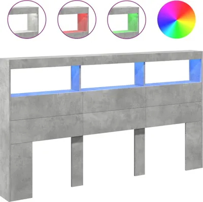 Image de vidaXL Tête de lit LED avec étagère gris béton 180x17x102 cm