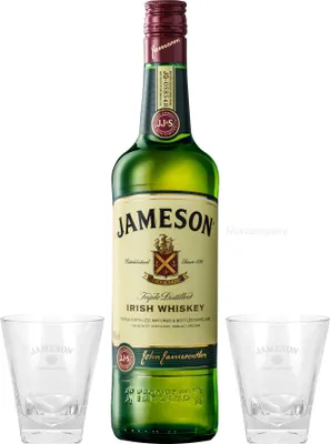 Produktbild von Jameson Irish Whiskey 1,0l (40% Vol) + 2x Gläser Bar Longdrink Glas Gläser Whisky - [Enthält Sulfite]