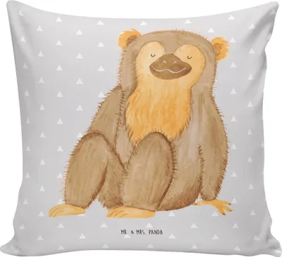 Produktbild von Mr. & Mrs. Panda Sofa Kissen Affe - Grau Pastell - Geschenk, Liebe, Motivation, Polster, Selbstachtung, Sofakissen, Affen, Respekt, Couchkissen, Afrika, für, 40x40