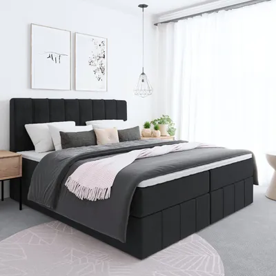 Produktbild von Bett, Boxspringbett MEGII mit Bonnel-Matraze, Bettkästen,TOPPER T25, Doppelbett, Stauraum, Federkern, 120cm (Schwarz - ITAKA 15)