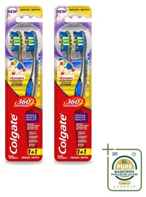 Productafbeelding van 2 x Colgate 360° Advanced tandenborstel - Medium - Verpakking met 2 stuks