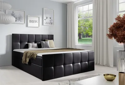Productafbeelding van Boxspringbed voor de slaapkamer, model CARMEN LUX, 180x200 cm, kunstleer, kleur zwart