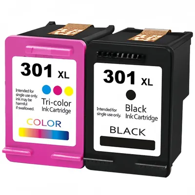 Two ink cartridges, one pink and one black, are shown side-by-side against a white background.