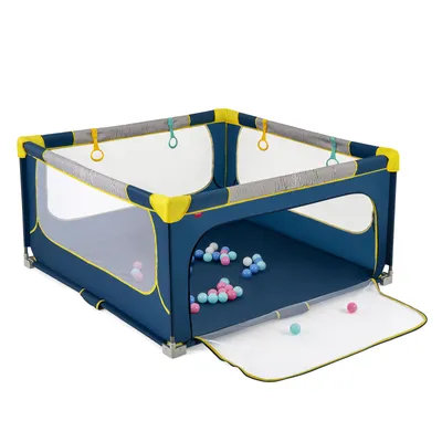 Produktbild von COSTWAY 150 x 150 cm faltbarer Baby-Laufstall, BPA-freier, großer Kleinkinder-Spielzaun mit Reißverschlusstor, 50 Spielbällen & 4 Zugringen