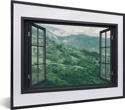 Produktbild von MuchoWow® MuchoWow® Gerahmtes Poster Aussicht - Berg - Baum 40x30 cm - Poster mit zchwarzem Bilderrahmen - Bilderrahmen - Poster im Rahmen