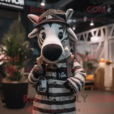 Produktbild von Maskottchencharakter REDBROKOLY eines Zebras mit Flanellhemd und Mütze