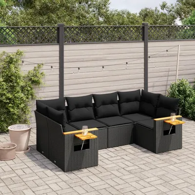 Produktbild von 6-tlg. Garten-Sofagarnitur mit Kissen Schwarz Poly Rattan 3259500