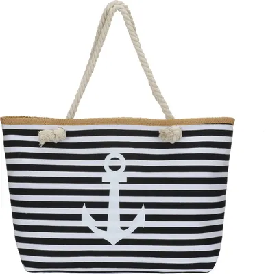 Produktbild von Niklarson Strandtasche 56x39cm schwarz-weiß Anker Umhängetasche Tasche T9000-Q
