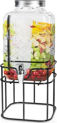 Immagine prodotto di Intirilife Distributore di bevande in vetro da 4 litri con rubinetto e supporto - Distributore d'acqua Distributore di succo di frutta Distributore di limonata Contenitore in vetro per bevande