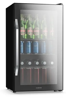 Obrázok produktu pre Klarstein Mini chladnička so sklenenými dvierkami, malá chladnička 80 litrov, mini chladnička do izieb, malá chladnička na nápoje s nastaviteľnými policami, vnútorná/vonkajšia chladnička tichá