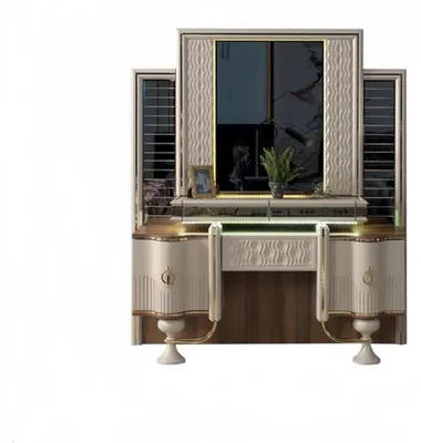 Produktbild von Schminktisch Beige Holzmöbel Design Moderne Schlafzimmer Einrichtung Hochwertig