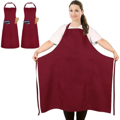 Productafbeelding van Schort voor dames, plus size, met 2 zakken, rood, set van 2