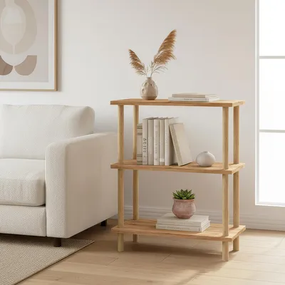 Produktbild von Carenza Home Standregal 3 Ebenen 60x74x29 cm – Bücherregal mit Holzbeinen Wohnzimmerregal Schlafzimmerregal Flur Standregal  Skandinavisch