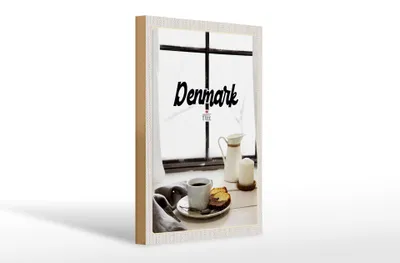 Produktbild von Holzschild Reise 20x30cm Dänemark Kaffee und Kuchen Fenster