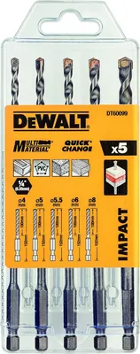 Image de Coffret de 5 forêts multi-materiaux impact DEWALT DT60099-QZ Ø 4,5,5.5,6,8mm