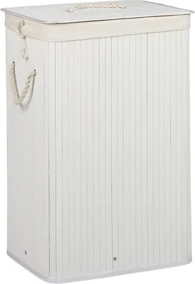 Image de Panier à linge rectangulaire - bambou - avec couvercle - pliable - 1 pièce - blanc
