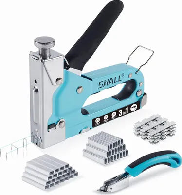 Produktbild von Heftgerät - 3-in-1 Holzheftmaschine – Handtacker mit verstellbarer Schusskraft - Tacker inklusive Klammerentferner – Inklusive 3000 Heftklammern