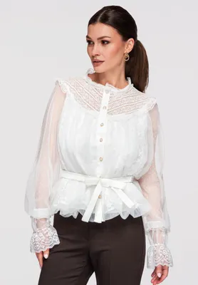 Produktbild von LARICA Hemd Transparentes Blumenmuster Stehkragen Romantisch Vintage OW-SH-E0020 white ONESIZE