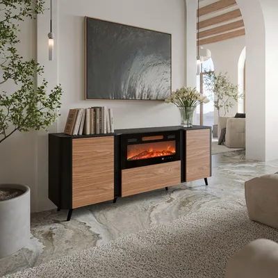 Image de Briano - Buffet, 191x40x69h cm Noir, 2 Étagères