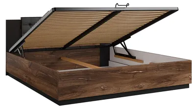 Produktbild von Bett mit Bettkasten 180x200cm DunkelHolzoptik und Schwarz